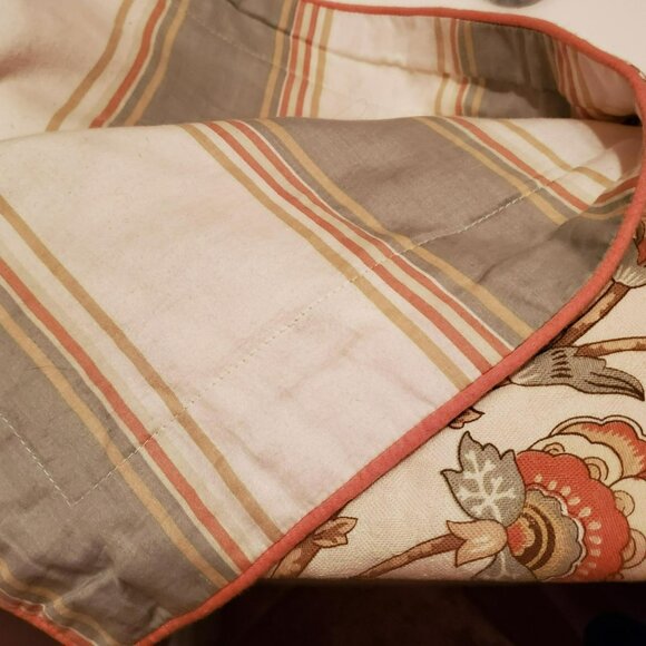 Biltmore Reversible Pillow Sham, Floral, Stripes, Coral Light Green Tan Cream - Picture 4 of 6